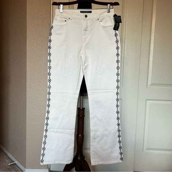 NWT Lauren Jeans Co‎ White Jeans with Southwestern Beaded Legs Size 4 - Picture 1 of 8